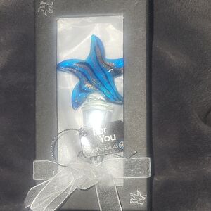 Murano Glass Blue and Gold Starfish Wine Stopper